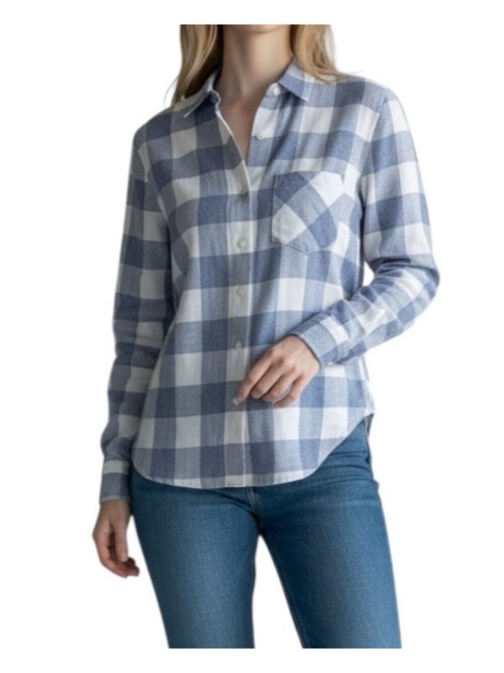 UNTUCKit Women Volnay Plaid Long Sleeve Button Down Top~Various~Blue White L1329